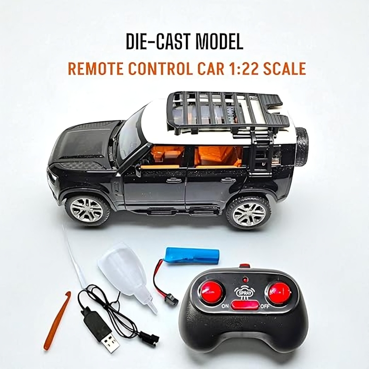 Remote Control Metal Diecast Defender Car with SmokeEffect,Light and OpenableDoors 1:22(Black,Silver,NavyGreen)