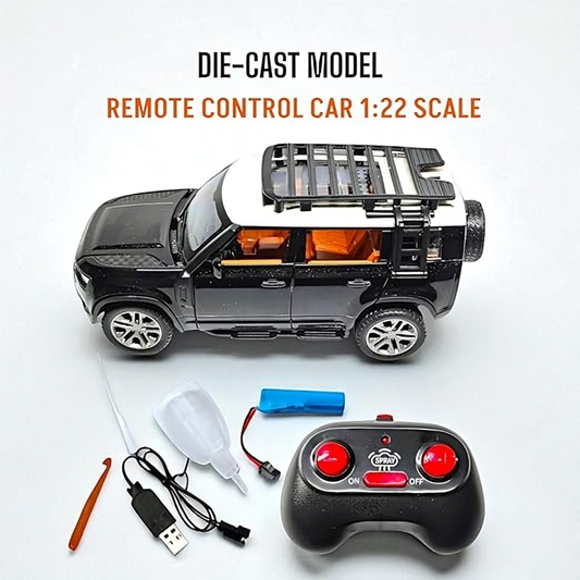 Remote Control Metal Diecast Defender Car with SmokeEffect,Light and OpenableDoors 1:22(Black,Silver,NavyGreen)
