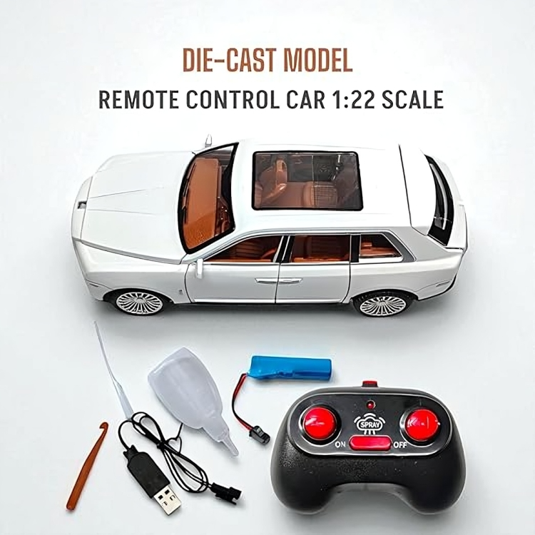 Remote Control Metal Diecast Rolles Roy Car with SmokeEffect,Light and OpenableDoors 1:22(Black,Red,White)