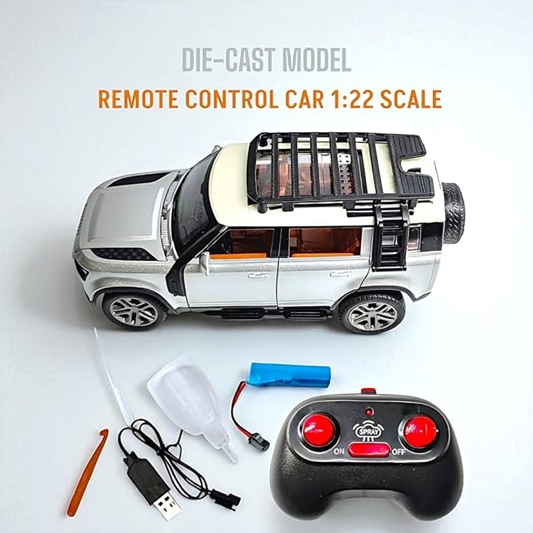 Remote Control Metal Diecast Defender Car with SmokeEffect,Light and OpenableDoors 1:22(Black,Silver,NavyGreen)