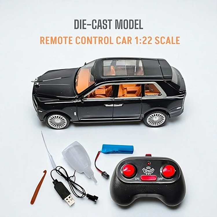 Remote Control Metal Diecast Rolles Roy Car with SmokeEffect,Light and OpenableDoors 1:22(Black,Red,White)