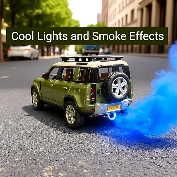 Remote Control Metal Diecast Defender Car with SmokeEffect,Light and OpenableDoors 1:22(Black,Silver,NavyGreen)