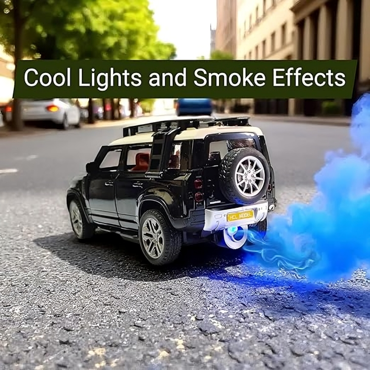 Remote Control Metal Diecast Defender Car with SmokeEffect,Light and OpenableDoors 1:22(Black,Silver,NavyGreen)