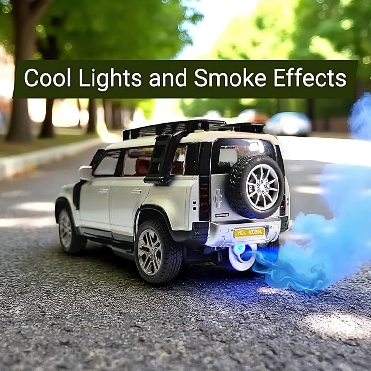 Remote Control Metal Diecast Defender Car with SmokeEffect,Light and OpenableDoors 1:22(Black,Silver,NavyGreen)