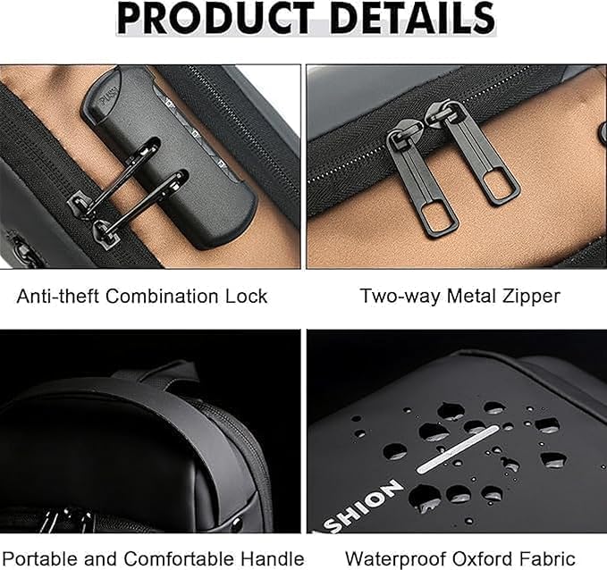 Waterproof Password Protected Polyester Slim Unisex Crossbody Sling Bag